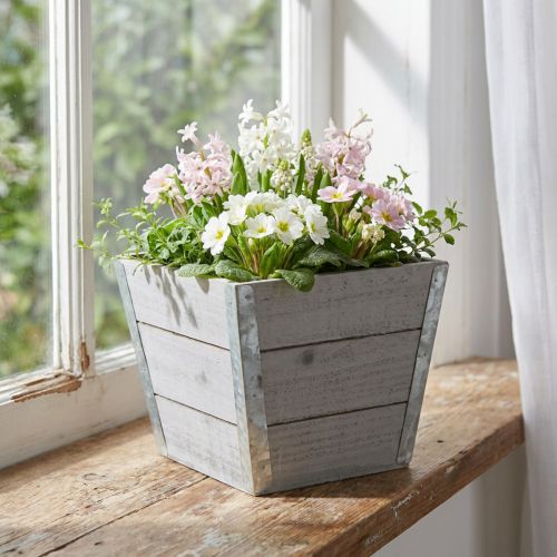 Blumenkasten Holz Übertopf Shabby Chic Grau 19x19x15,5cm | Floristik24.de