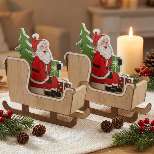 Deko Schlitten mit Weihnachtsmann aus Holz 10cm 2St