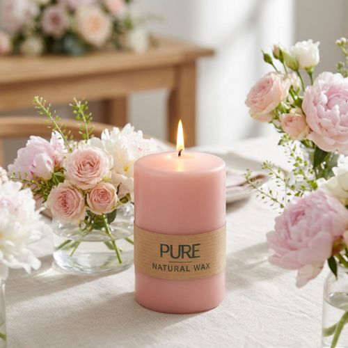 PURE Stumpenkerze 90/60 Rosa Deko Kerze nachhaltig Naturwachs Kerzendeko | Floristik24.de
