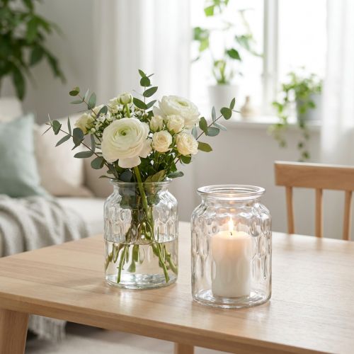 Glasvase mit Muster, Windlicht Glas Klar H15cm Ø11cm 2St | Floristik24.de