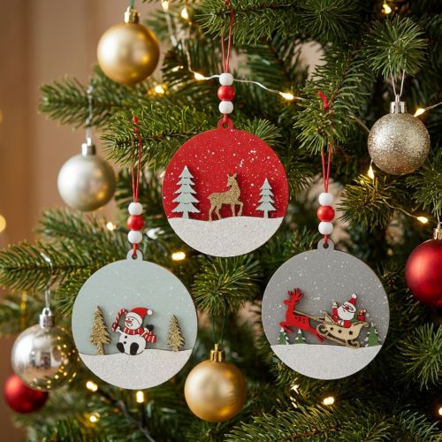 Weihnachtsanhänger rund Holz Deko zum Aufhängen Ø8,5cm 6St | Floristik24.de