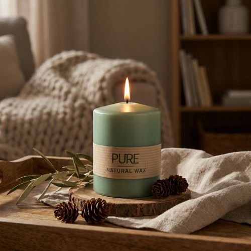 PURE Stumpenkerze Grün Smaragd Wenzel Kerzen 90/70mm | Floristik24.de