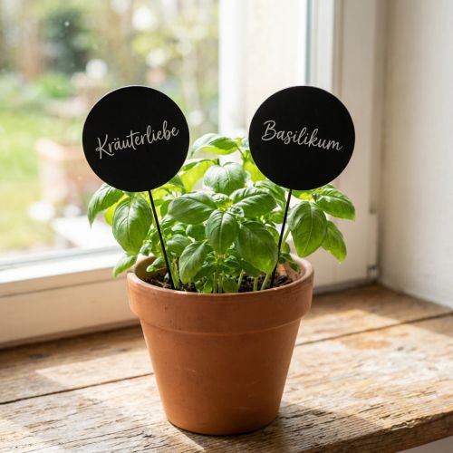 Dekostecker Holz Tafel Rund Schwarz Ø6cm L15cm 12St - Kreative Deko für Blumengestecke und Geschenke | Floristik24.de
