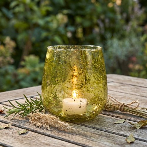 Windlicht Glas Deko Vintage Gelbgrün Ø12cm H12,5cm | Floristik24.de