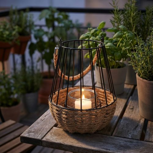 Windlicht mit Henkel und Glas Schwarz Natur Ø18cm H22cm | Floristik24.de