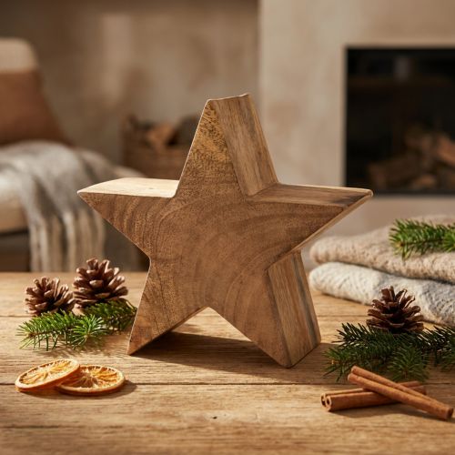 Holzdeko Stern Mangoholz Ø20cm Tischdeko Natur