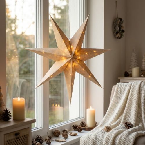 Deko-Stern Papier Jute Natur Beleuchtung Ø75cm Weihnachten | Floristik24.de