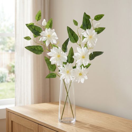 Künstlicher Clematis Zweig mit Blüten für elegante und pflegeleichte Dekoration 81cm 2St | Floristik24.de