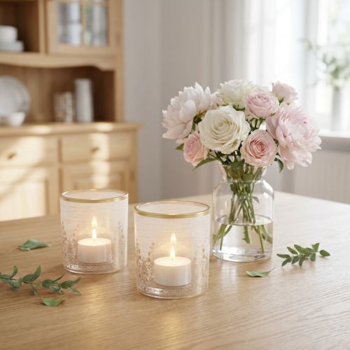 Windlicht Glas Teelichthalter Blumenmuster Ø8cm H9cm 2St | Floristik24.de