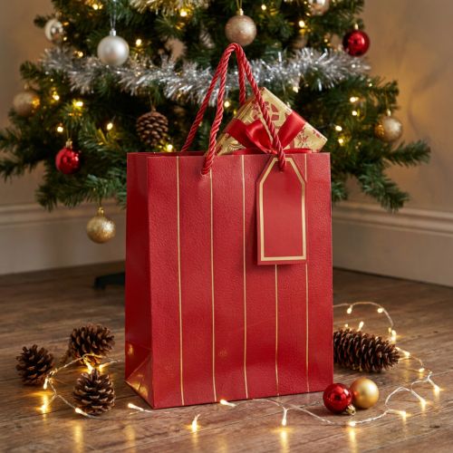 Geschenktasche Weihnachtstasche Rot Gold 18×10×23cm 1 St | Floristik24.de