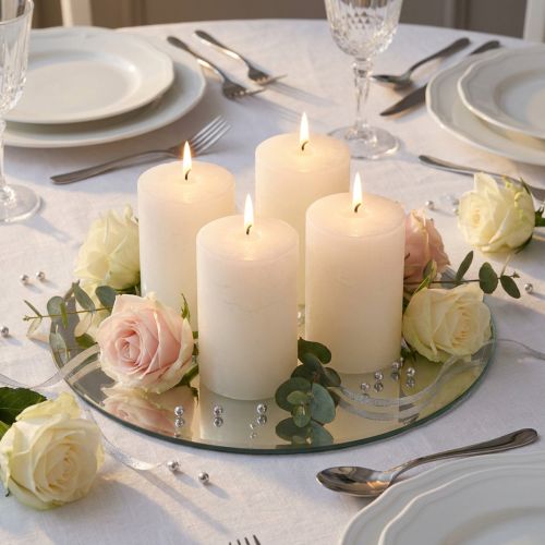 Durchgefärbte Stumpenkerzen Weiß 70x100mm 4er Set Hochzeit Deko Premium | Floristik24.de