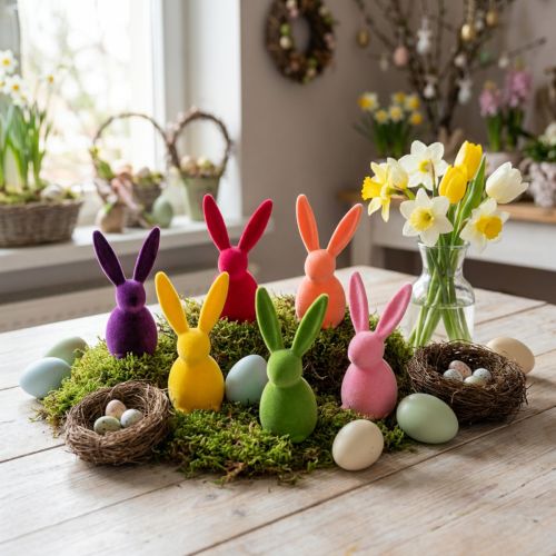 Hase beflockt Bunt H13cm Sortiert 6 St | Floristik24.de