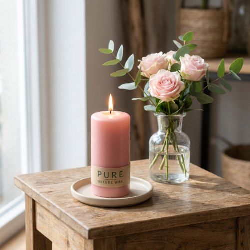 PURE Stumpenkerze 130/60 Deko Kerze Rosa Naturwachs | Floristik24.de