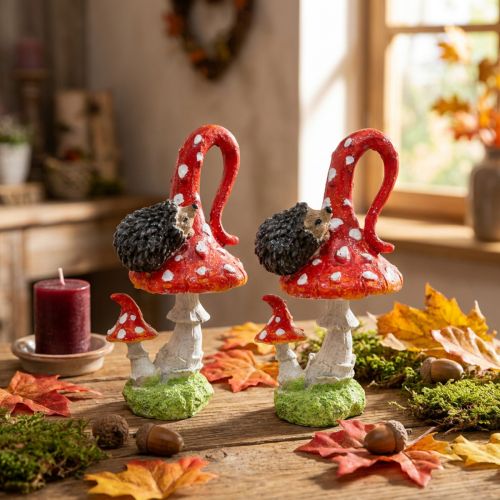 Fliegenpilz mit Igel Deko Pilz Herbstdeko H14cm 2St | Floristik24.de