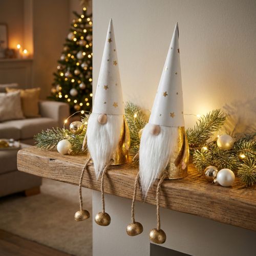 Wichtel Weihnachten Deko-Figur Weiß Gold 22cm 2 St