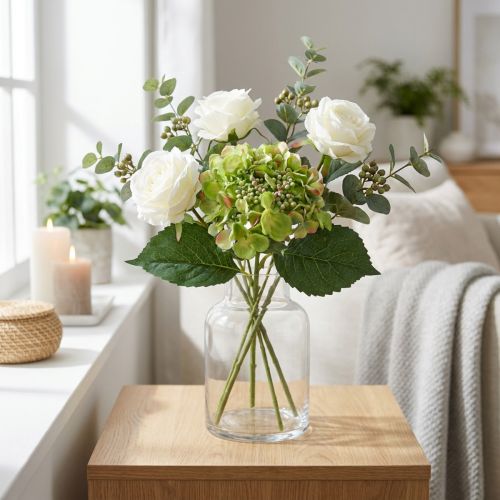 Künstliche Hortensie Grün 44cm Seidenblume Dekoration