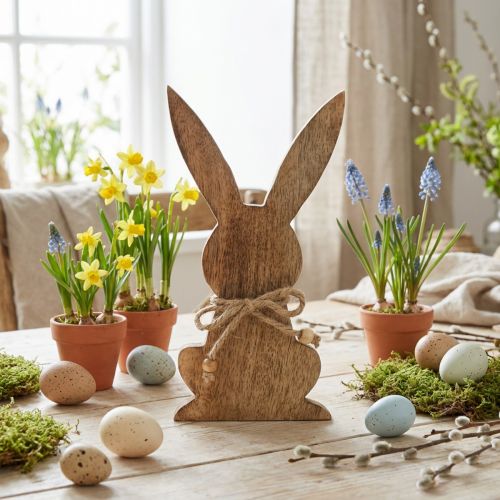 Holzhase sitzend, Mangoholz, Osterdeko Naturfarben H18,5cm | Floristik24.de