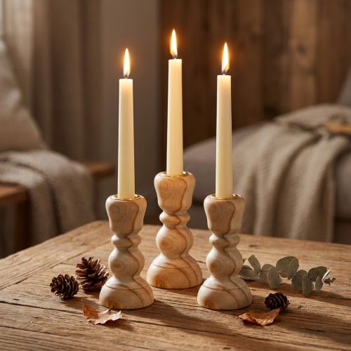 Kerzenhalter Holz 11cm 3er Set Landhausstil