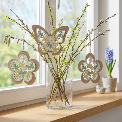 Schmetterling zum Hängen, Holzanhänger Blume, Frühlingsdeko mit Glitter H11/14,5cm 4St | Floristik24.de