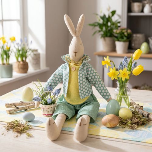 Osterhase aus Stoff, Hase mit Kleidung, Osterdeko, Hasenjunge H46cm | Floristik24.de
