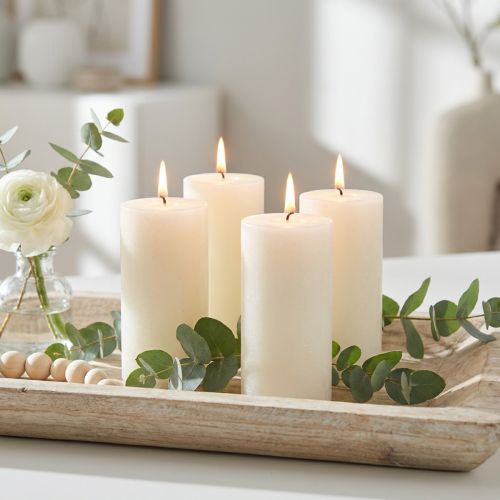 Stumpenkerzen Rustic Durchgefärbte Kerzen Wollweiß RAL 60/110mm 4er Set | Floristik24.de