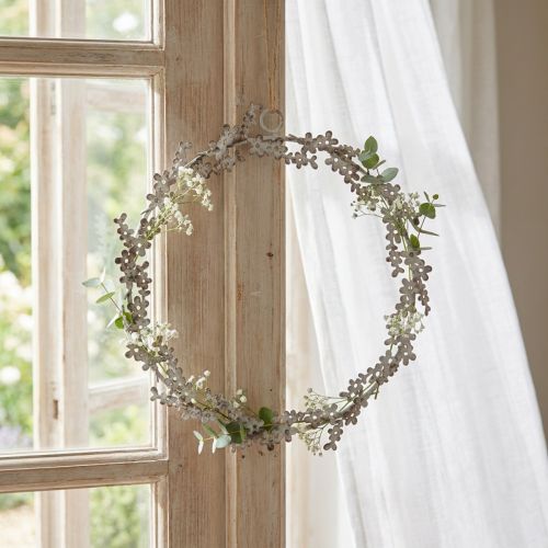 Fensterdeko Blumenkranz Metall Weiß Ø16,5cm
