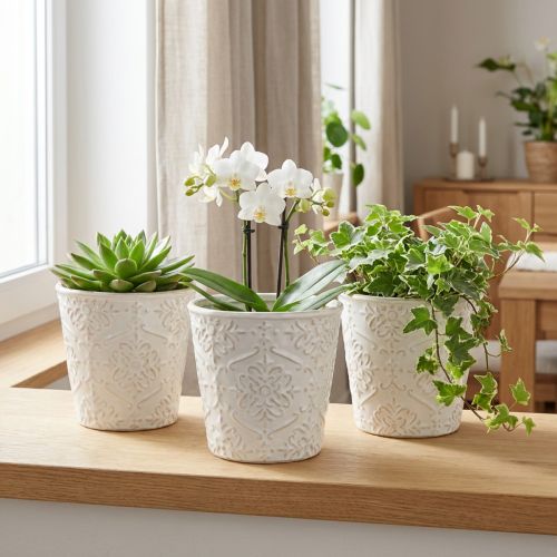 Übertopf Keramik Pflanztopf Weiß Ø11cm H11cm 3St | Floristik24.de