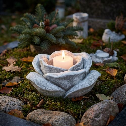 Keramik Rose Kerzenhalter Ø17cm Grau Weiß