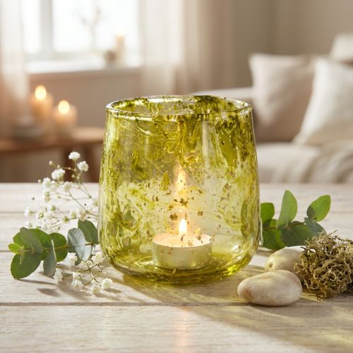 Windlicht Glas Vintage Gelbgrün Ø9cm H9,5cm
