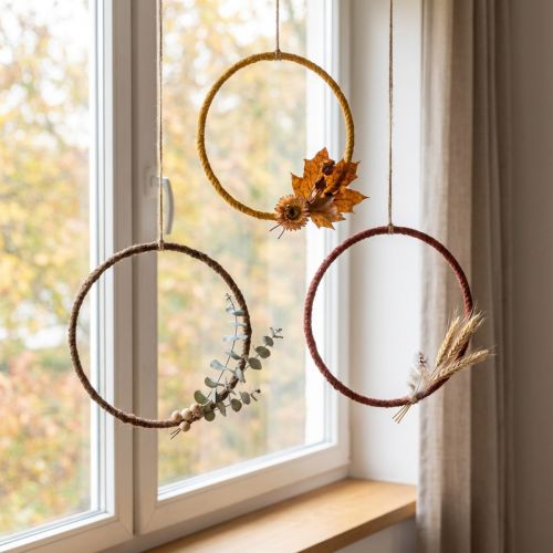 Artikel Dekoring farbig Ring Jute Loop Gelb Ocker Braun Ø20cm 9St