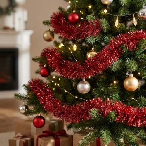 Festliche Rote Lametta-Girlande 270cm – Glänzend und lebendig, Perfekt für Weihnachts- und Feiertagsdekorationen | Floristik24.de