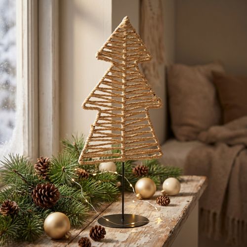 Deko Tannenbaum Metall Raffia Natur Schwarz 21x11,5x45cm | Floristik24.de