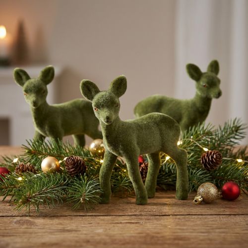 Dekofigur Reh Kitz beflockt Weihnachtsfiguren Grün 10,5cm 6 St | Floristik24.de
