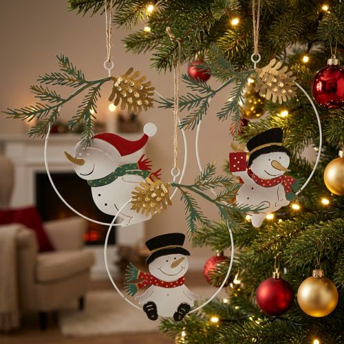 Weihnachtsanhänger Schneemann Deko Ring Metall Ø14cm 3St | Floristik24.de