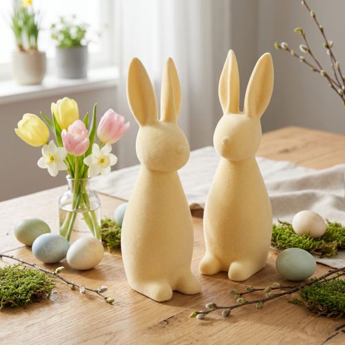 Deko Hase Deko-Osterhase – 2. Wahl – Beflockt Hellgelb H29,5cm 2 St | Floristik24.de