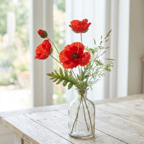 Mohnblume Deko Gartenblume mit 3 Blüten Rot L70cm | Floristik24.de