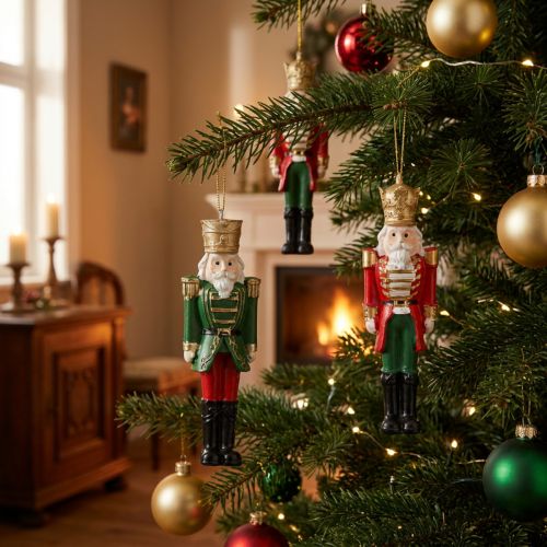 Nussknacker Anhänger Weihnachtsschmuck 4er-Set, Rot Grün Gold, 10cm | Floristik24.de