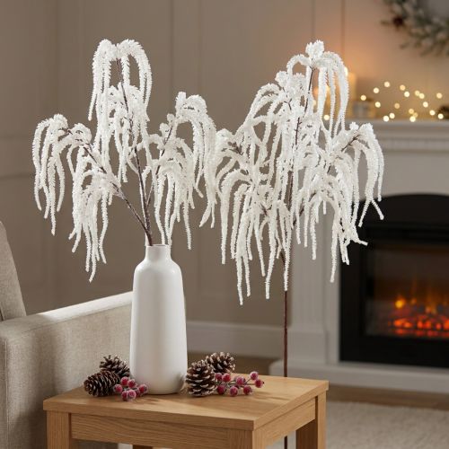 Dekozweig Trauerweide Winterdeko Weiß Glitter 82cm 2St | Floristik24.de