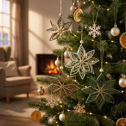 Papiersterne Christbaumschmuck 10cm Weiß Braun Grün 6 Stk | Floristik24.de