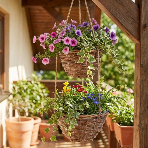 Hängekorb Blumenampel 2 Körbe Holz Natur Ø20cm/26cm