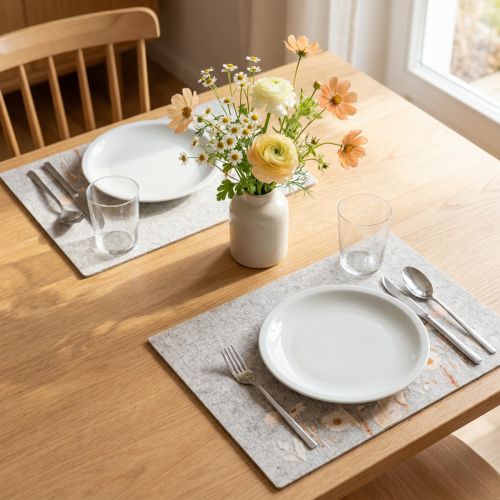 Filz-Tischsets Blumenmotiv Grau 45x35cm 2er Set