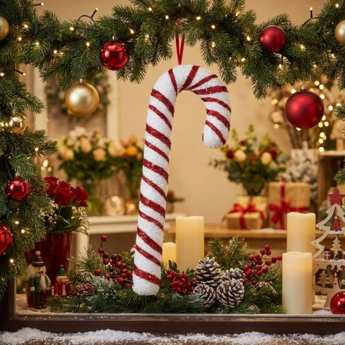 Deko Zuckerstange Weihnachten Schaufensterdekoration Rot Weiß Gestreift H51,5cm | Floristik24.de
