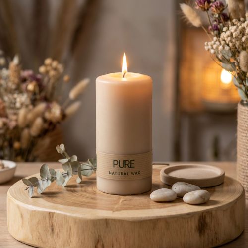 PURE Stumpenkerze Beige Wenzel Kerzen 130/70mm | Floristik24.de