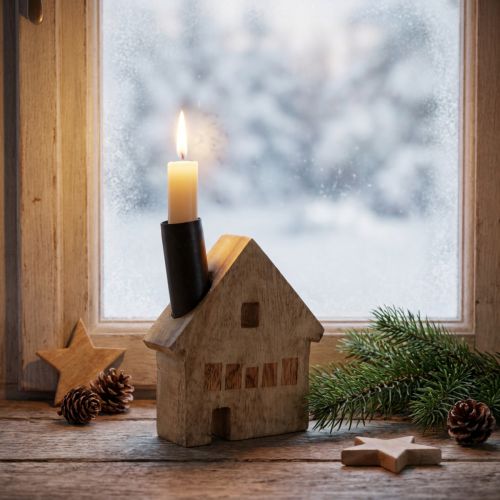 Deko Haus Holz Deko Kerzenhalter Schwarz 10,5×3,5×13cm | Floristik24.de