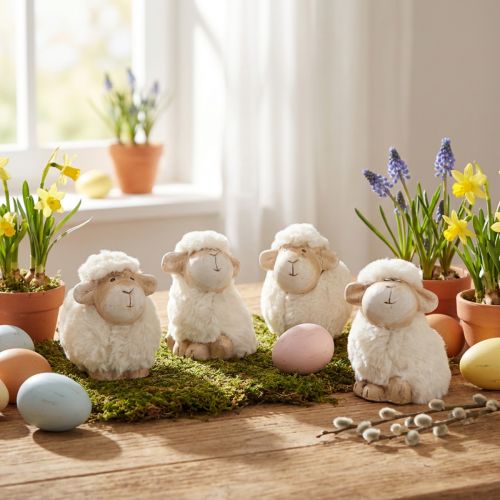 Osterdeko Schaf Keramik Deko Ostern Creme 9,5×6×9cm 4 St | Floristik24.de