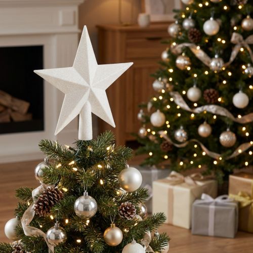 Funkelnde weiße Baumspitze 19cm – bruchfest und glitzernd, Perfekt für elegante Weihnachtsdekoration | Floristik24.de