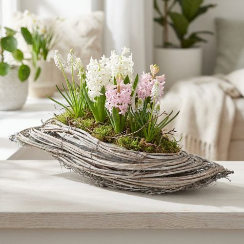 Pflanzschale Welle Rattan Natur Weiß 40x14x6cm | Floristik24.de