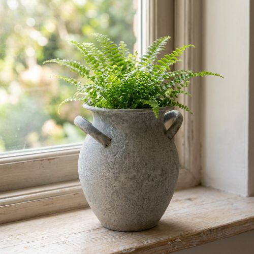 Deko Vase mit Griffen Grau Vintage Metall H13cm