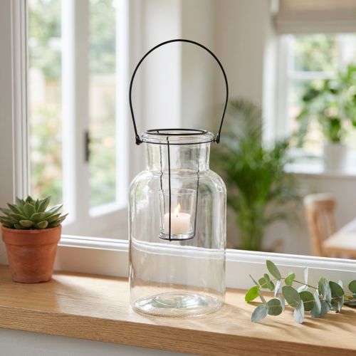 Windlicht Glas Metall Schwarz Ø13cm