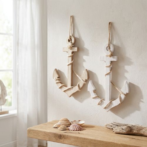 Maritime Holz Anker zum Hängen Weiß Natur 13,5×20cm 2 St | Floristik24.de